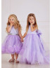 Lilac Satin Tulle Flower Girl Dress With Cute Bows